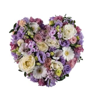 Begravningshjärta med lila, vita och rosa toner