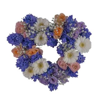 Begravningshjärta, blå, vit, lila och rosa toner
